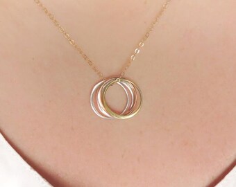Mothers Day Necklace Gift for Mom - Personalized Necklace for Mom - Mixed Metal Family Necklace - Choose Rose Gold, Silver and Gold Circles