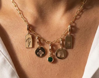 Custom Charm Necklace Gold Filled or Sterling Silver Charm Necklace Personalized with Engraved Charms, Build Your Own Charm Necklace Jewelry