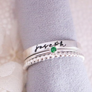 Script Name Ring Sterling Silver Personalized Ring with Birthstone, Stacking Rings, New Mom Gift, Personalized Gift for Mom Mothers Day Gift