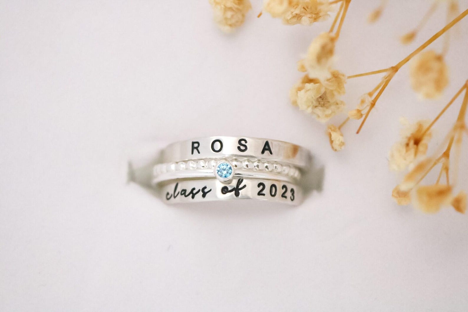 Class Ring Set, Sterling Silver Modern Class Rings, Personalized ...