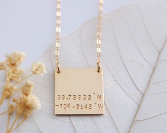 Custom Coordinates Necklace  Gold  Silver Latitude Longitude Jewelry