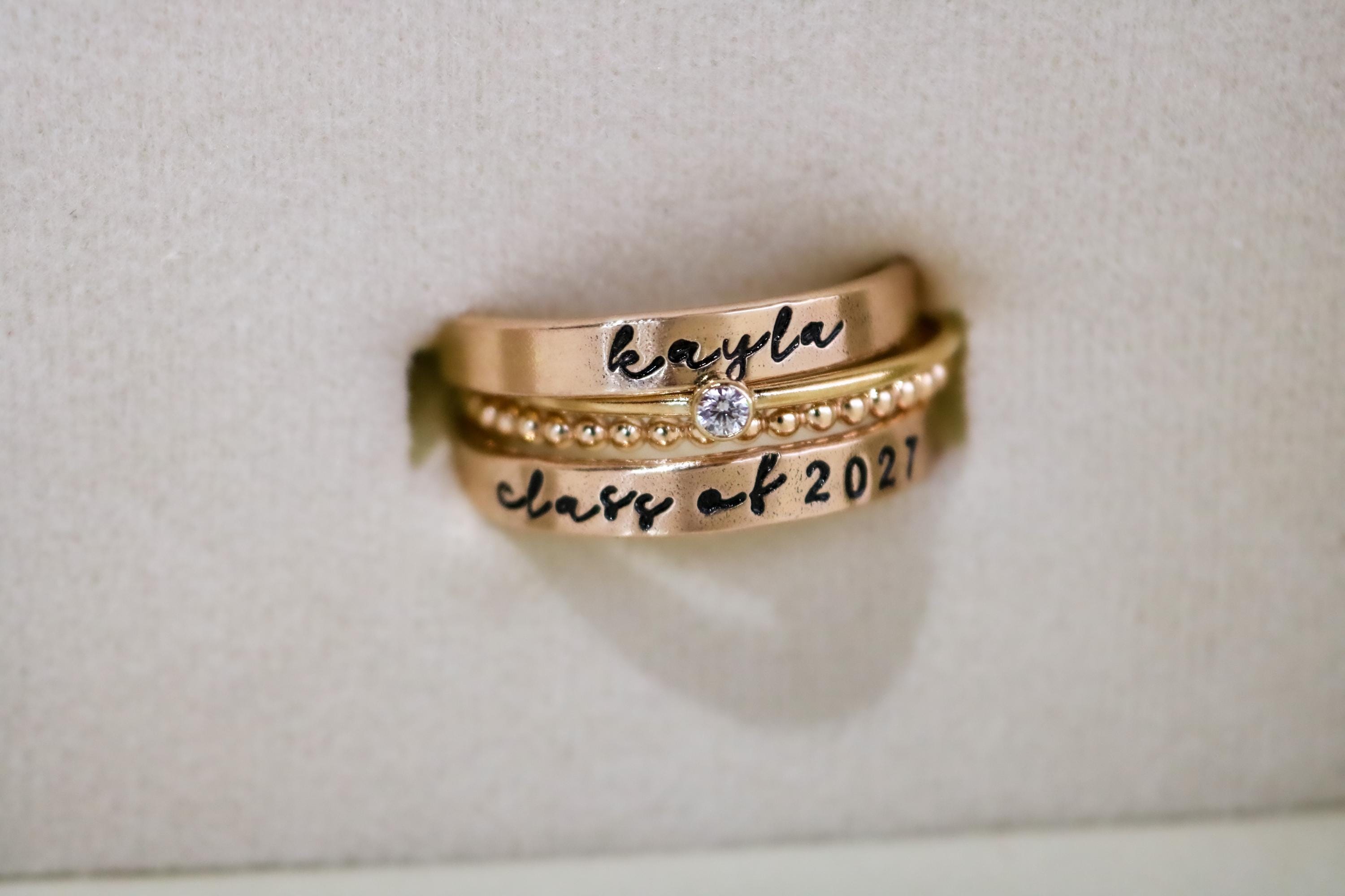 Class Ring Set, Gold Modern Class Rings, Personalized Graduation Gift ...