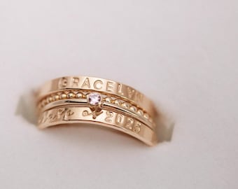 Gold Filled Class Ring Set: Personalized Graduation Stackable Rings