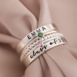Class Ring Set, Sterling Silver Modern Class Rings, Personalized ...