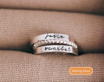 Script Name Ring, Sterling Silver Personalized Rings, Personalized Stacking Rings Kids Name Ring Personalized Gift for Mom, Mothers Day Gift