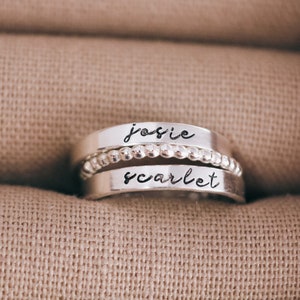 Sterling Silver Name Rings, Personalized Mother's Day Gift, Jewelry for Moms, Hand Stamped Ring, Custom Name Stackable Rings, Name Band Ring image 4