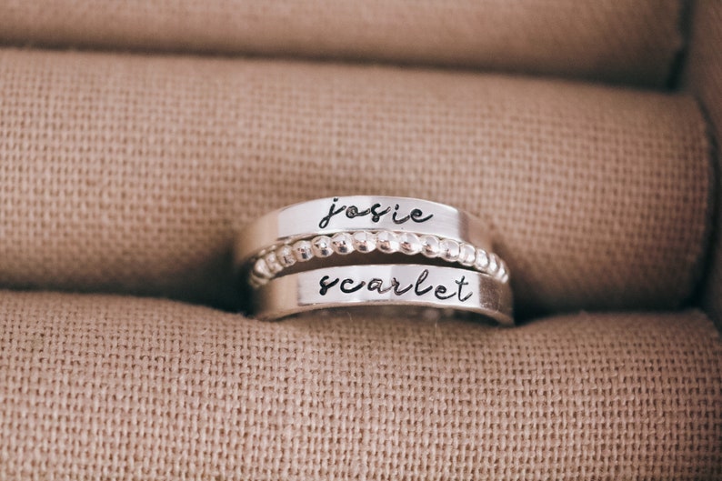 Sterling Silver Name Rings, Personalized Mother's Day Gift, Jewelry for Moms, Hand Stamped Ring, Custom Name Stackable Rings, Name Band Ring image 4