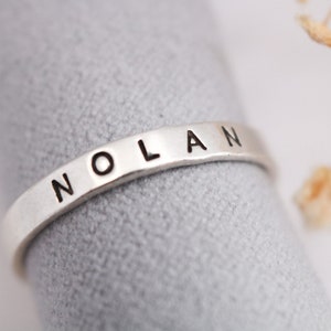 Name Ring, Silver Personalized Rings, Sterling Silver Name Ring, Personalized Stacking Rings, Hand Stamped Ring, Mom Rings