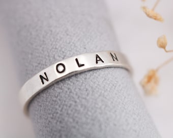 Name Ring, Silver Personalized Rings, Sterling Silver Name Ring, Personalized Stacking Rings, Hand Stamped Ring, Mom Rings