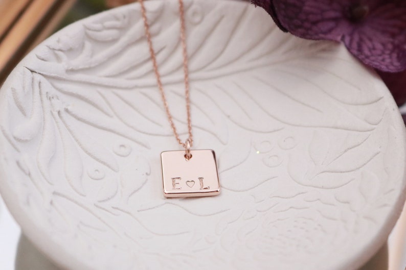 Gold Initial Necklace Square Initial Necklace Silver Rose Etsy