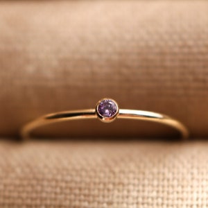TINY Gold Birthstone Ring, Tiny Birthstone Ring, Dainty Stackable Birthstone Ring, Gold Filled Delicate Birthstone Ring, 2mm Birthstone Ring