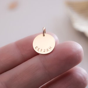 Name Disc Charm, 1/2 Disc, Medium 13mm Disc, 14k Gold Filled or Sterling Silver Add on Name Charm, Replacement Name Disc image 2