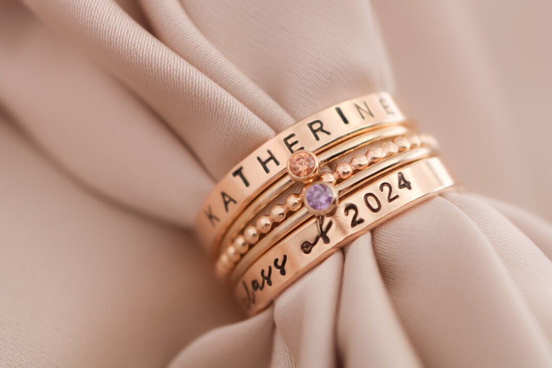 Class Ring Set, Gold Modern Class Rings, Personalized Graduation Gift for Her, High School Class