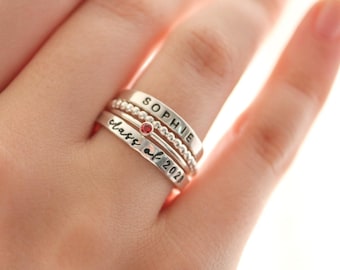 Class Ring Set, Sterling Silver Modern Class Rings, Personalized Graduation Gift for Her, High School Class of 2024, 2025, 2026, 2027