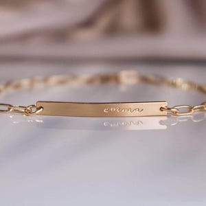 Custom Name Bar Bracelet • Dainty Gold or Sterling Silver • Personalized Paperclip Chain Bracelet • Minimalist Gift for Her