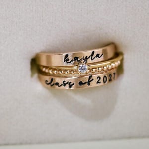 Class Ring Set, Gold Modern Class Rings, Personalized Graduation Gift for Her, High School Class of 2024, 2025, 2026, 2027, 2028