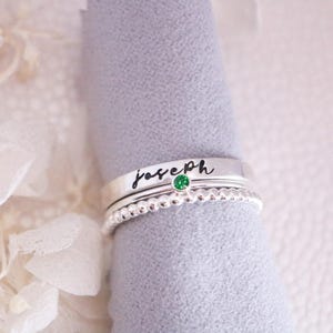 Script Name Ring Sterling Silver Personalized Ring with Birthstone, Stacking Rings, New Mom Gift, Personalized Gift for Mom Mothers Day Gift