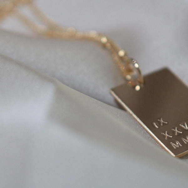 Roman Numeral Necklace, Date Necklace, Year Necklace, Personalized Rectangle Necklace, Rectangle Pendant, 14k Gold Filled or Sterling Silver