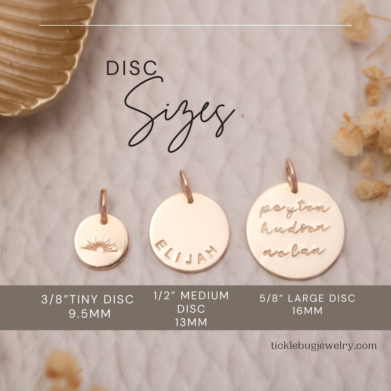 Name Disc Charm, 1/2 Disc, Medium 13mm Disc, 14k Gold Filled or Sterling Silver Add on Name Charm, Replacement Name Disc image 4