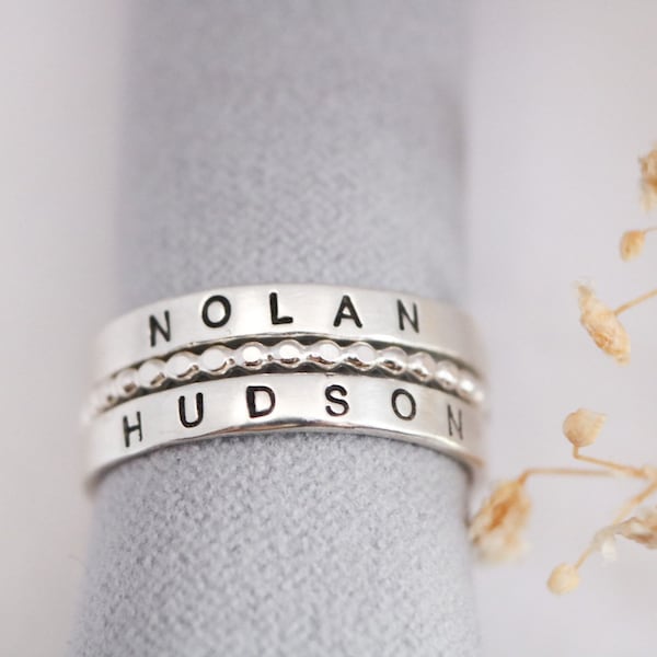 Personalized Gift for Mom, Mothers Day Gift, Sterling Silver Name Ring Silver Personalized Rings, Personalized Stacking Rings, Kid Name Ring