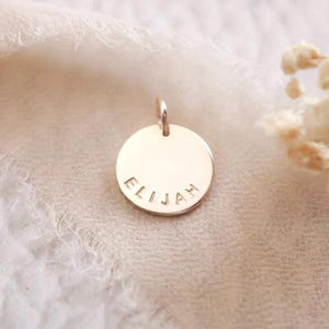 Name Disc Charm, 1/2&quot; Disc, Medium 13mm Disc, 14k Gold Filled or Sterling Silver Add on Name Charm, Replacement Name Disc