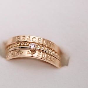 Gold Class Ring Set, Gold Filled Modern Class Rings, Personalized Graduation Gift for Her, High School Class of 2024, 2025, 2026, 2027, 2028
