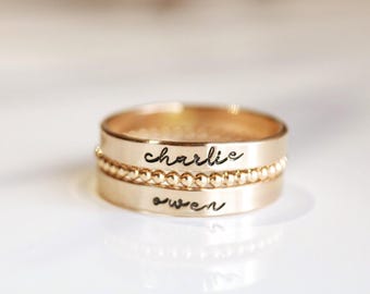 Gold Fill Name Ring: Personalized Stacking Rings, Mother's Day Gift