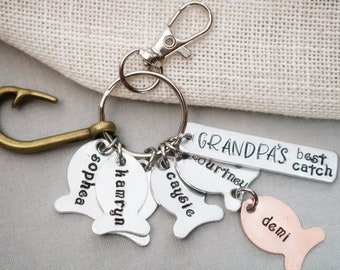 Personalized Grandpa Keychain, Gifts for Grandpa from Grandkids, Grandpas Best Catch Keychain, Dads Best Catch Fishing Keychain, Fathers Day