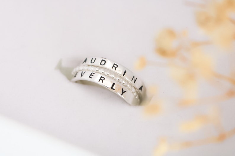 Sterling Silver Name Rings, Personalized Mother's Day Gift, Jewelry for Moms, Hand Stamped Ring, Custom Name Stackable Rings, Name Band Ring image 5