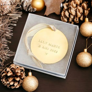 New Baby Ornament, Baby’s First Christmas Ornament, Baby Name Ornament, Brass Ornament, Hand Stamped Personalized Christmas Ornament for Mom image 5