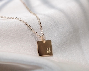 Gold Initial Necklace, Square Initial Charm Necklace, Personalized Jewelry, Letter Necklace, Gold Filled or Sterling Silver