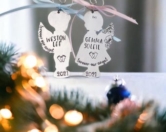 Personalized Angel Baby Memorial Ornament: Hand Stamped Aluminum Christmas Ornament