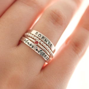 Class Ring Set, Sterling Silver Modern Class Rings, Personalized Graduation Gift for Her, High School Class of 2024, 2025, 2026, 2027