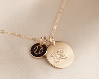 Sports Mom Necklace Gold or Silver Sports Number Jewelry for Softball Lacrosse Football Baseball Basketball Hockey Moms