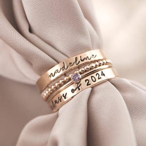 Gold Class Ring Set Personalized Graduation Gift for Her High School Class of 2024-2028