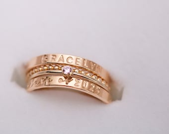 Gold Class Ring Set, Gold Filled Modern Class Rings, Personalized Graduation Gift for Her, High School Class of 2024, 2025, 2026