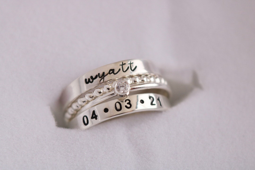 Mom Gift Postpartum Script Name Ring Sterling Silver Personalized Ring