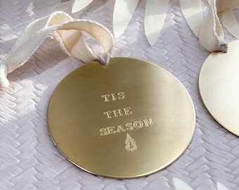 Custom Brass Ornament, Hand Stamped Personalized Christmas Ornament, Modern Gold Ornament, Gift for Her, Christmas Gift for Family Ornament