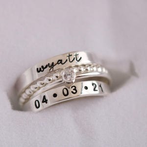 Mom Gift Postpartum Script Name Ring Sterling Silver Personalized Ring with Birthstone Stacking Rings New Mom Gift Personalized Gift for Mom