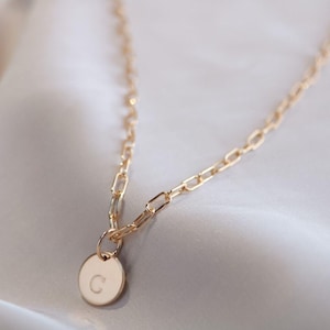 Adjustable Initial Necklace  Personalized Tiny Disc  Coin Design  14k Gold Fill  Sterling Silver