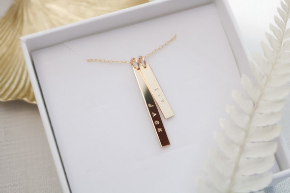 Vertical Bar Necklace Double Bar Name Necklace 14k Gold Fill or