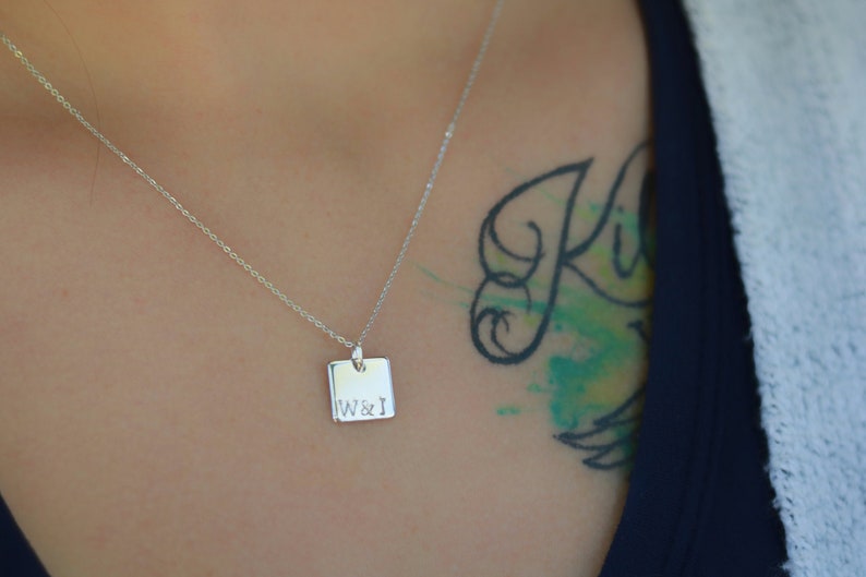 Silver Initial Necklace Square Initial Necklace Rose Gold Etsy