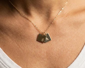 Gold Initial Charm Necklace Personalized Letter Jewelry Gold Filled or Sterling Silver