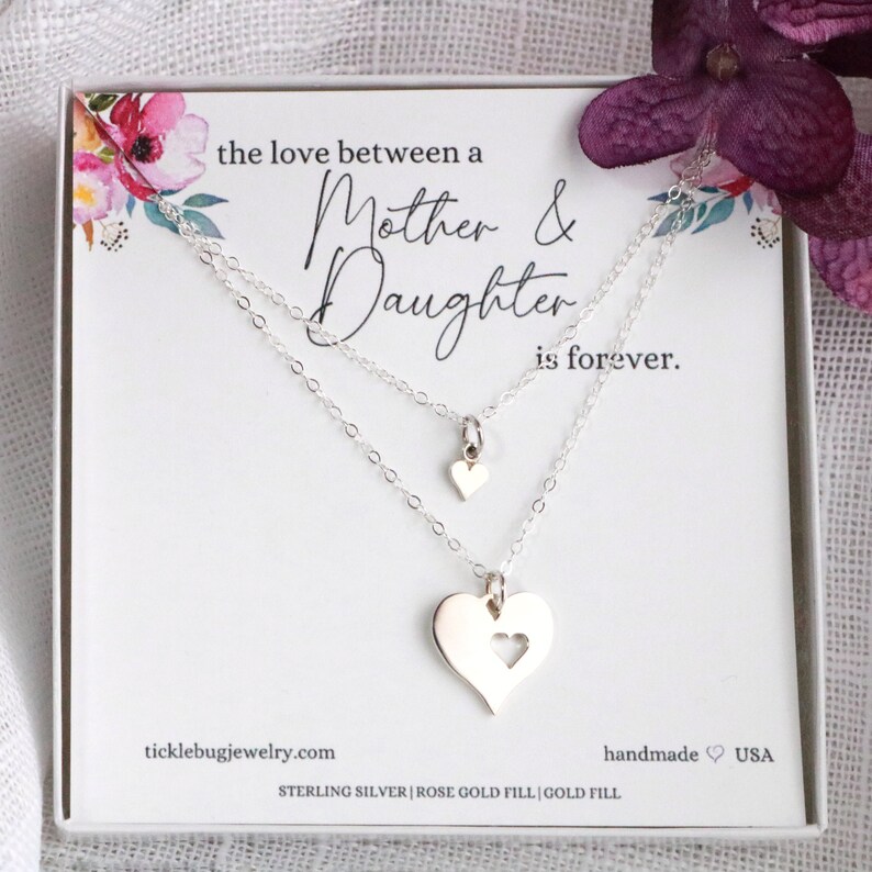 Mother Daughter Necklace Set Sterling Silver Heart Necklace Etsy