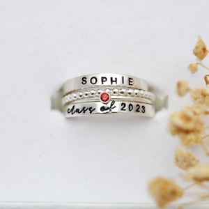 Personalized Class Ring Set, Sterling Silver, Affordable Class Rings, High School Rings, Class of 2024, 2025, 2026, 2027