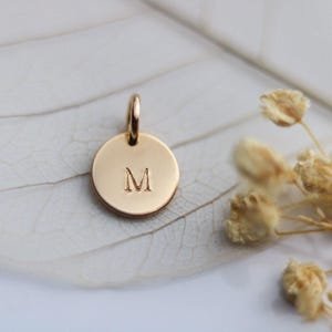 14k Gold Fill Initial Disc Charm: Personalized Pendant (3/8")