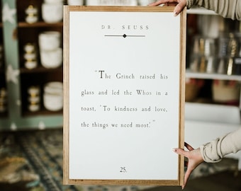 The Grinch To kindness and love, the things we need most Framed Wood Sign Holiday Decor Christmas Sign