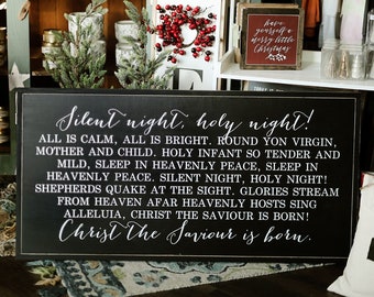 Silent Night, Holy Night! All Is Calm, All Is Bright Framed Wood Holiday Sign Christmas Sign