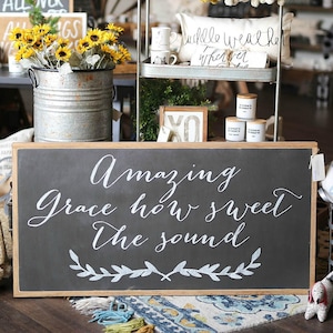 Horizontal Amazing Grace How Sweet The Sound Framed Wood Sign