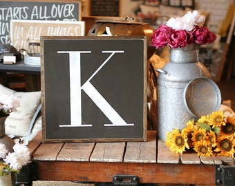 Initial Letter Framed Wood Sign Kids Room Decor Housewarming gift Entryway decor